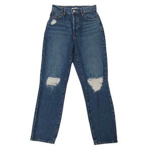 Pacsun High Rise Straight Jeans Womens 25 Distressed Button 100% Cotton